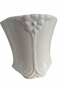 White Ceramic Floral Relief Vase - Home Accents